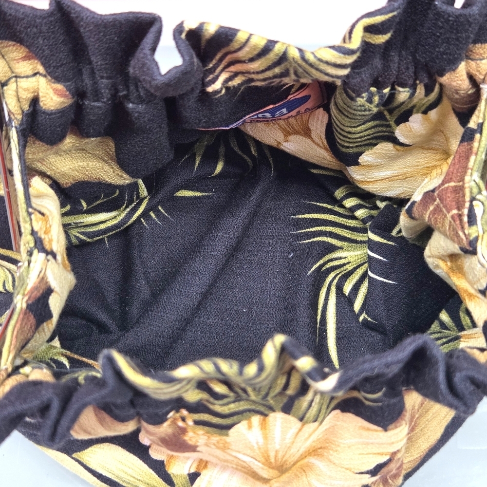 Vtg aBBa Black Golden Yellow Hibiscus Bag Kisslock Round Handle Hawaii '80s EUC - Picture 7 of 13